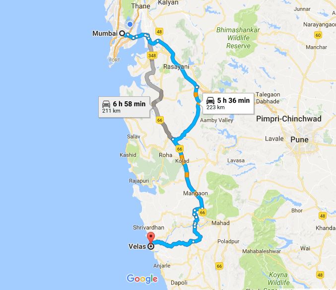 Map from Mumbai to Velas